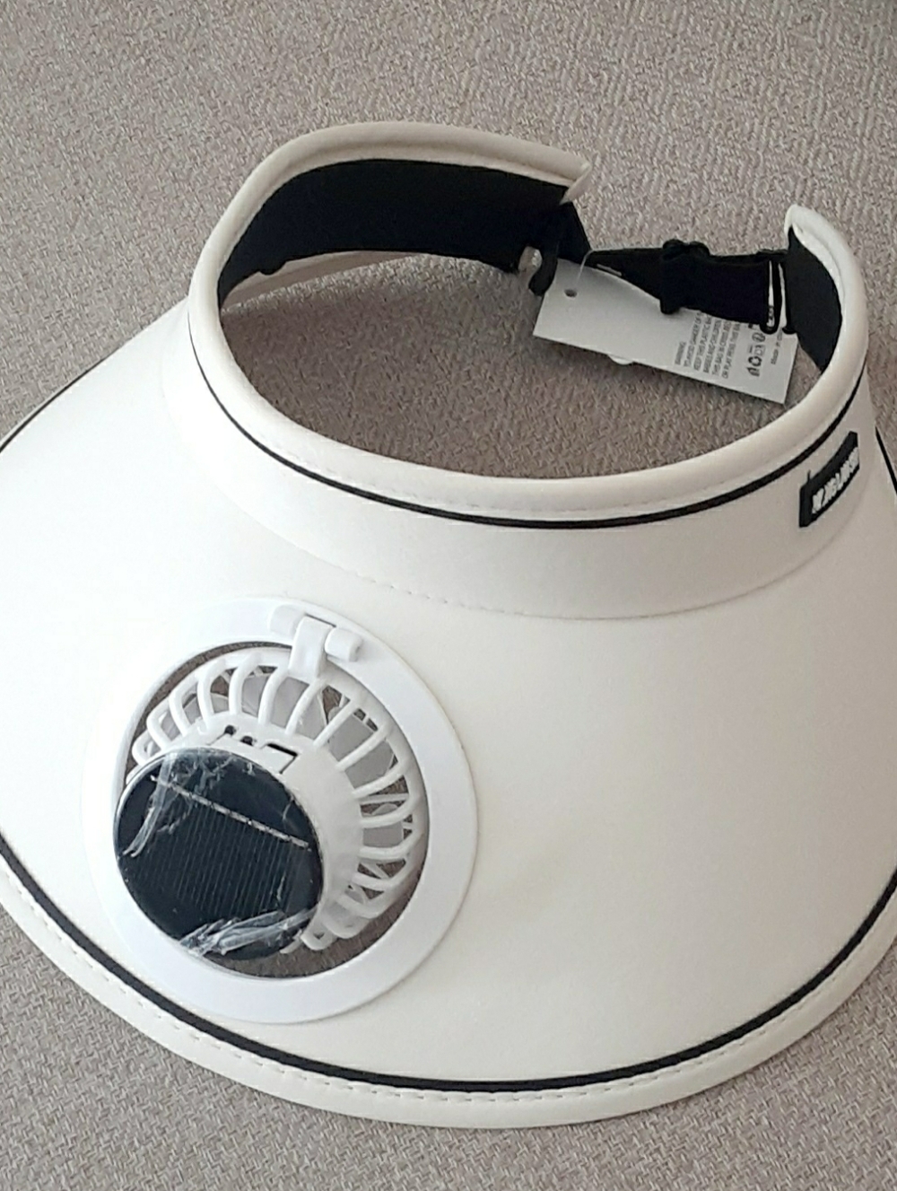 Solar Powered Cooling White Sun Visor with Built In Fan